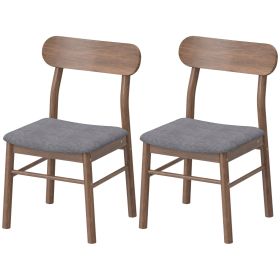 Set of 2 Dining Chairs, Upholstered Dining Room Chairs with Rubberwood Legs and Padded Seat for Kitchen, Gray