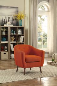 Orange Fabric Upholstered Accent Chair 1pc Espresso Finish Legs Button Tufted Solid Wood Furniture Living Room Chair