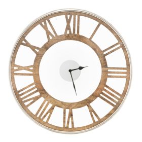 Classic Natural Wood Farmhouse Roman Numerals Wall Clock 16-inch