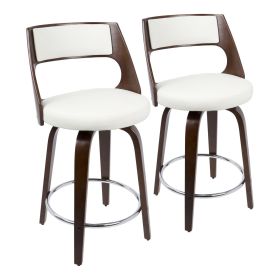 Cecina Mid-Century Modern Counter Stool with Swivel in Cherry and White Faux Leather by - Set of 2