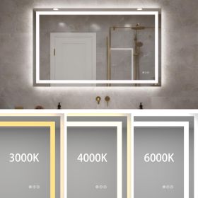 48 x 32 Inch LED Bathroom Mirror with Front and Backlight, Wall Mounted Vanity Mirror with Aluminum Frame, Anti-Fog, Memory, 3 Colors