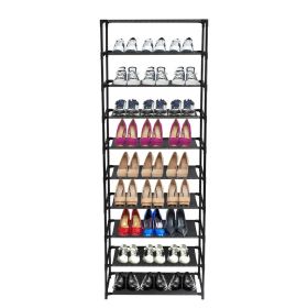 10 Tier Shoe Rack for 30 Pairs Freestanding Modular Organizer with Black Gray Tubes and Fabric Shelves Space Saving Shoe Storage for Entryway Clo