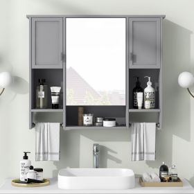 35'' x 28'' Modern Wall Mounted Bathroom Storage Cabinet, Bathroom Wall Cabinet with Mirror, Medicine Cabinet with Towels Bar (Color: Grey, Material: MDF)